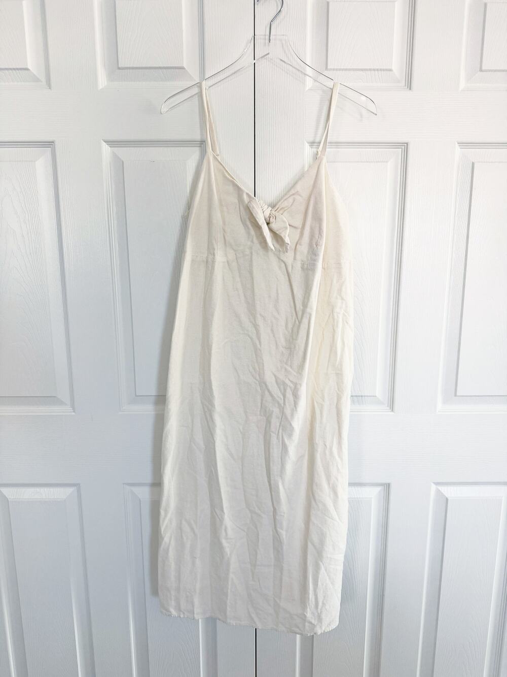 Old Navy Linen Blend Front Tie Slip Midi Dress Sea Salt Coastal Beachy Boho